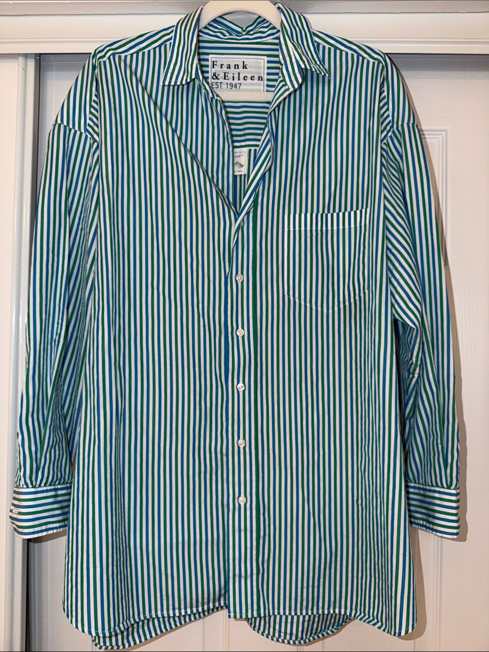 Frank & Eileen “Shirley” Green and Blue Stripe Button-Down Shirt